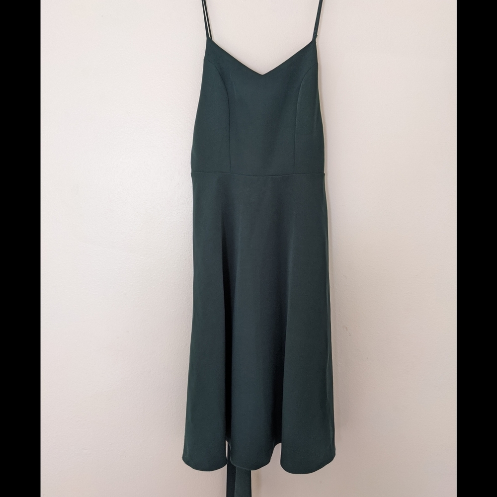 Deep green open back cami dress formal semiformal